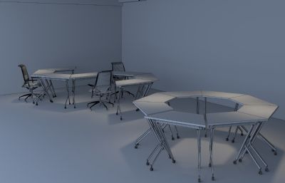 S型,八边形办公桌椅组合3D模型