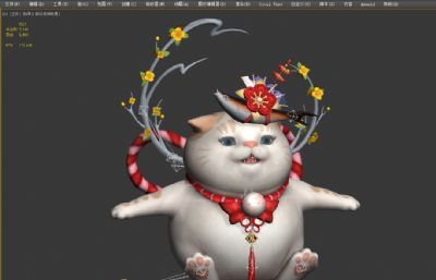 宠物桃花猫,PBR招财猫宠物带绑定3D模型