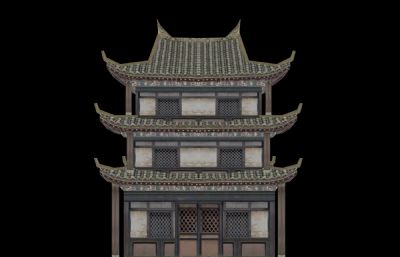 嵩山剑阁,中式古建筑楼阁3D模型