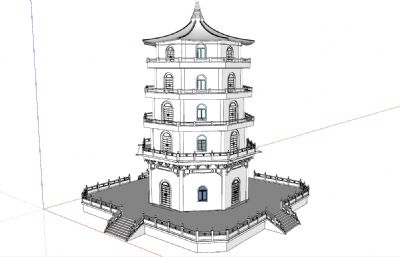 中式风格塔,大理塔su模型