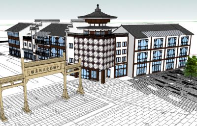 中国历史文化名镇同里入口牌楼牌坊场景su模型