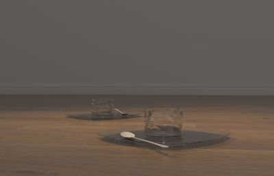 异型玻璃杯+餐盘勺子3D模型
