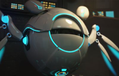 未来科幻机器人角色,小型飞行器maya模型,带绑定,redshift渲染