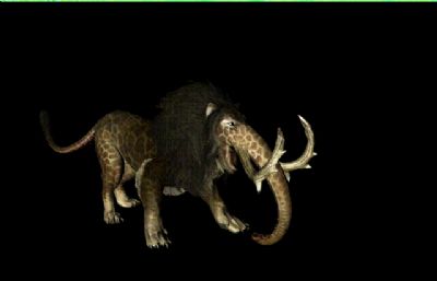 豹狮象三不像怪物怪兽C4D模型,带各种动画