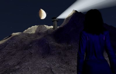 月光下的灯塔海岛远景C4D模型