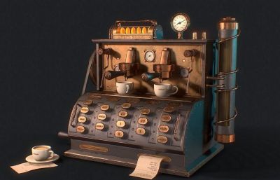 复古咖啡机,浓缩咖啡机3D模型