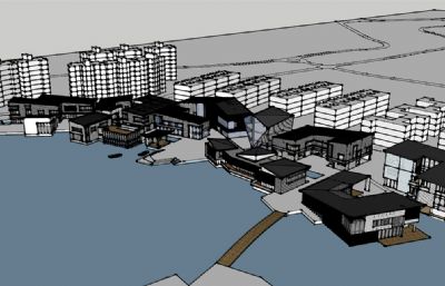 湖边商业区设计su模型