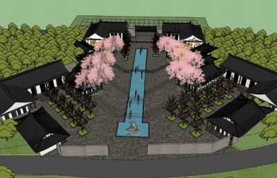 中式公园入口广场设计SU模型