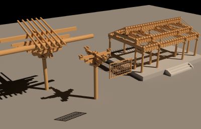 中式斗拱,卯榫结构木房子建筑3D模型