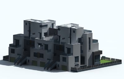四户联排别墅小洋楼3D模型