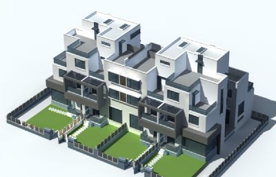 四户联排别墅小洋楼3D模型