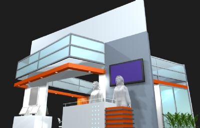 橙灰色风格展厅3D模型