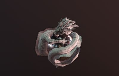 巨龙盘珠NPC龙3D模型,带动画