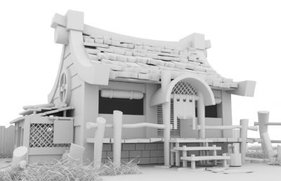 卡通木屋,农家栅栏木屋整体设计maya模型