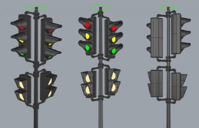 双向立式红绿灯3D模型,犀牛建模,3dm格式