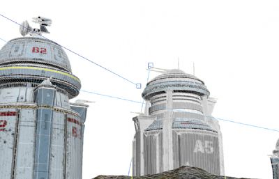科幻山顶防空系统,近防堡垒防御场景3D模型,vray渲染