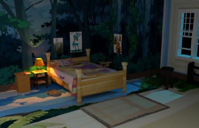 儿童房间,宝贝卧室房屋场景maya模型,贴图全