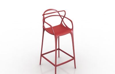 红色高脚椅,吧椅3D模型,3DS,OBJ格式