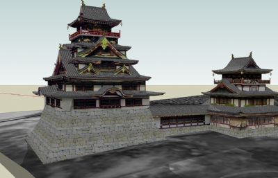 日式寺庙,松本城SU模型