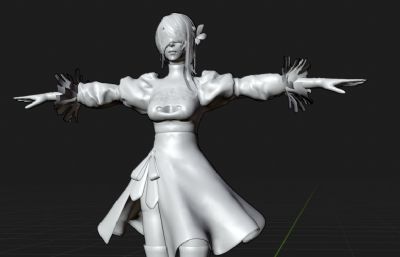 尼尔：机械纪元2B小姐姐站立姿势3D模型,FBX格式,带贴图