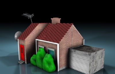 带车库的农村砖房瓦房C4D模型