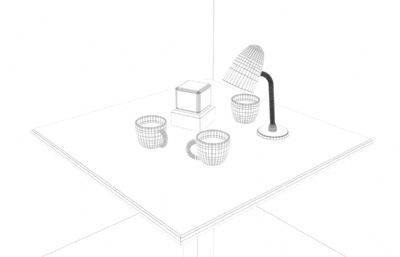 方桌桌面台灯水杯静物maya模型素模,FBX,OBJ等格式