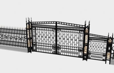现代小区大门,围栏3D模型