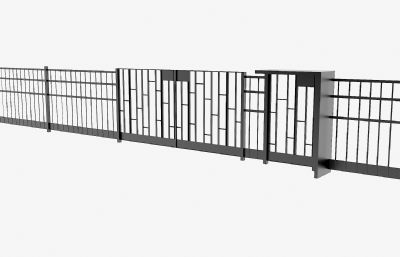 现代小区大门,围栏3D模型