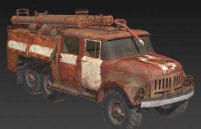 锈迹斑斑的老款消防车,卡车3D模型,obj文件带贴图