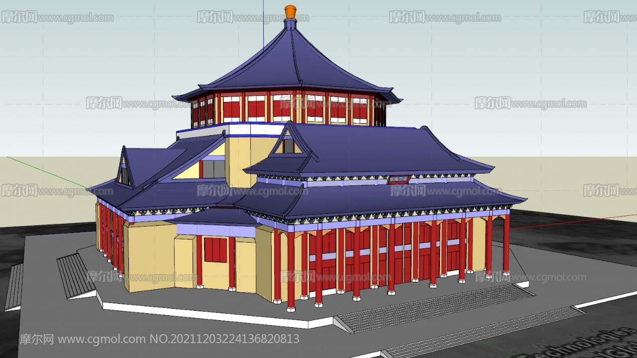 中式风格文化大殿建筑楼SU模型