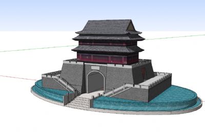 中式安定楼,古城楼SU模型