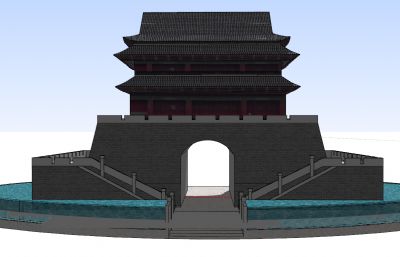 中式安定楼,古城楼SU模型
