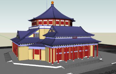 中式风格文化大殿建筑楼SU模型