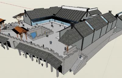 中式古镇古城景区su模型