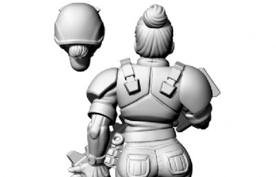 卡通人类女兵3D打印模型,两个头像