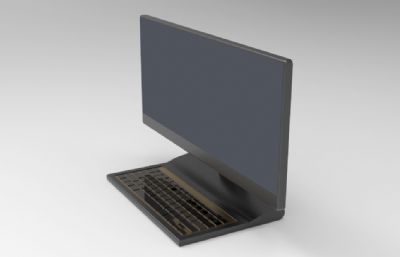 迷你一体电脑C4D模型,带键盘的一体机电脑