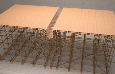 施工现场梁板支撑架体及模板施工样板3D模型