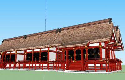 日式联排木屋,凉亭,古建屋SU模型