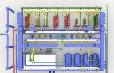 大型水泵房施工完工场景3D模型