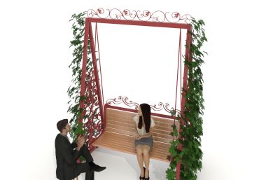 爬山虎休闲吊椅,情侣约会场景3D模型(网盘下载)