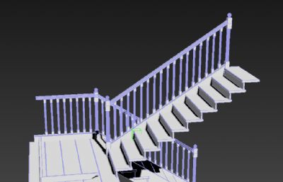 别墅内木护栏楼梯3D模型