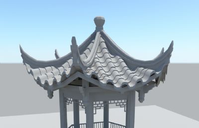 中式园林六角亭子maya模型