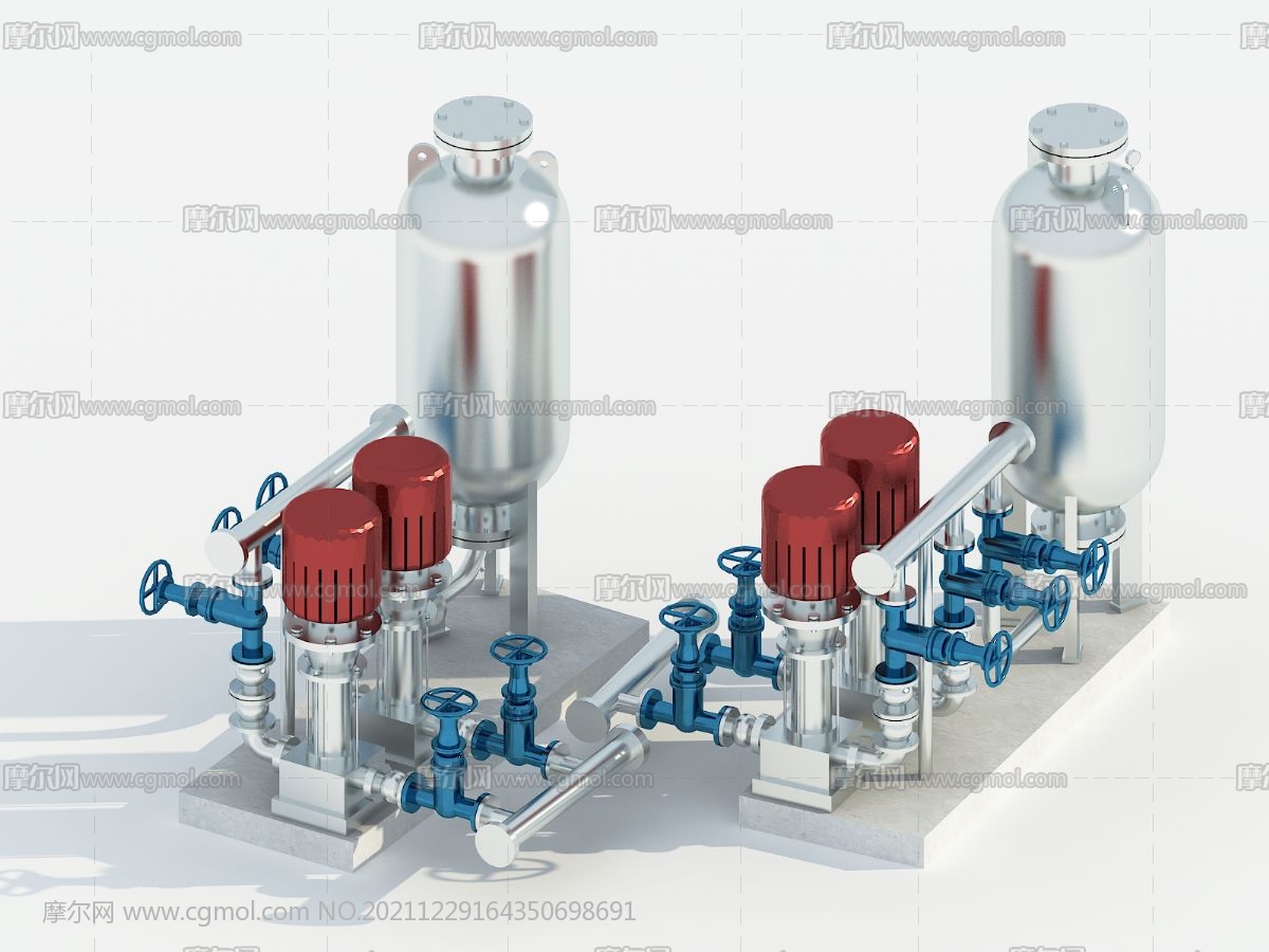 变频生活给水成套供水设备3D模型(双泵)