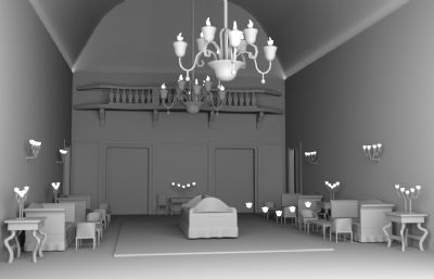 中世纪酒店大堂大厅场景maya模型素模
