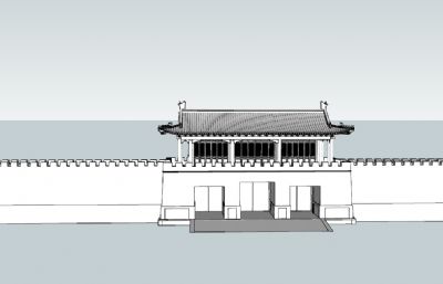 中式首都城门,城墙SU模型