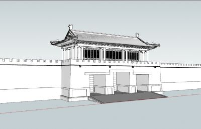 中式首都城门,城墙SU模型