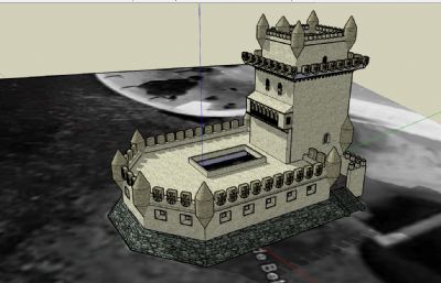 中式古建城堡,眺望台SU模型