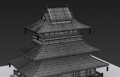 客栈酒楼,中式建筑3D模型素模,OBJ格式