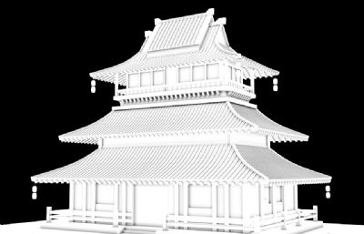 客栈酒楼,中式建筑3D模型素模,OBJ格式