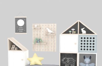 儿童房间玩具柜,榻榻米床头柜3D模型